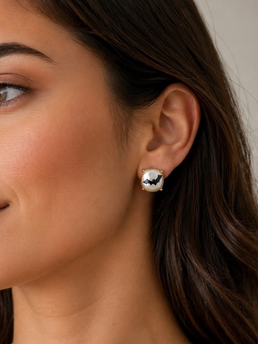 Plunder Black and White Bat Stud Earrings